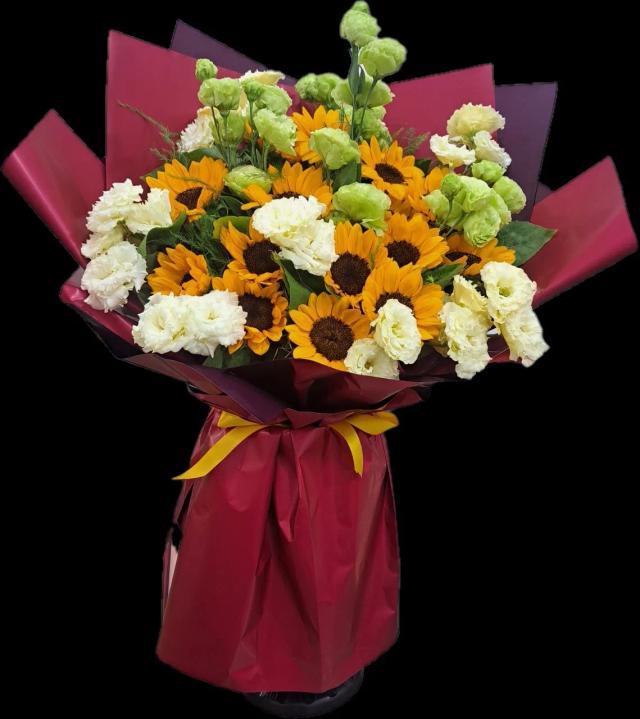 Sunflower and lisianthus in one bunch | ծաղիկներ, ծաղկեպսակներ, բույսեր - առաքում Երևան