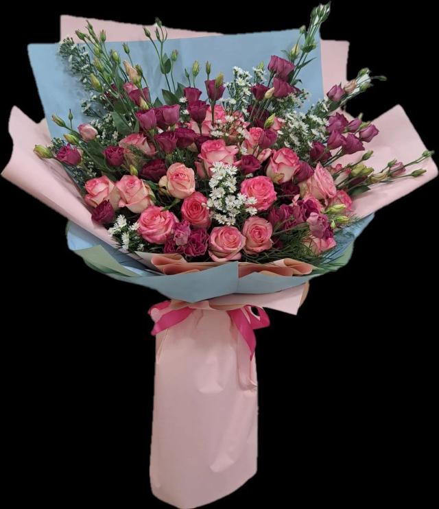 Roses and lisianthus in one bouquet | ծաղիկներ, ծաղկեպսակներ, բույսեր - առաքում Երևան